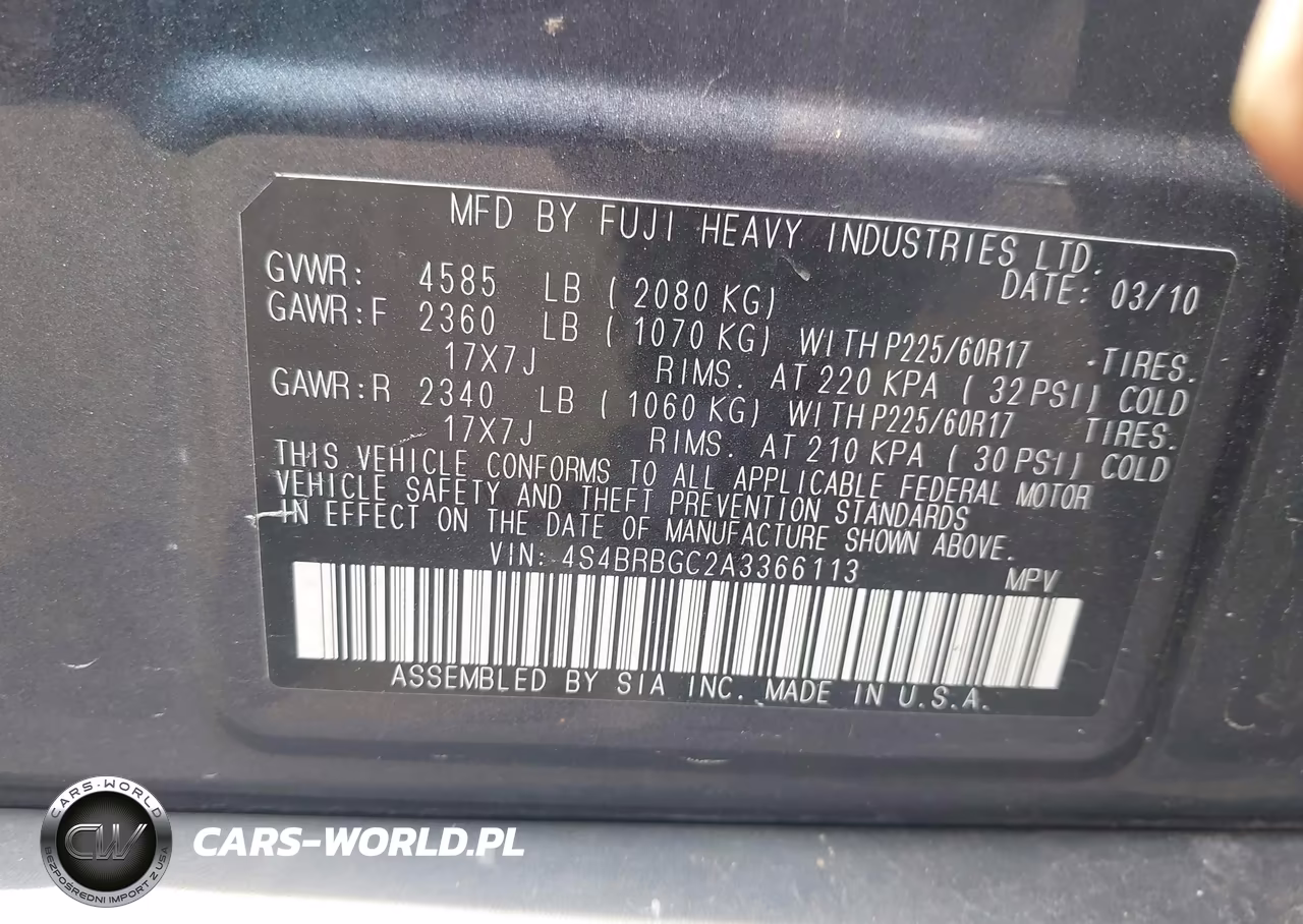 2010 Subaru Outback 2.5I Premium VIN:4S4BRBGC2A3366113 - 9