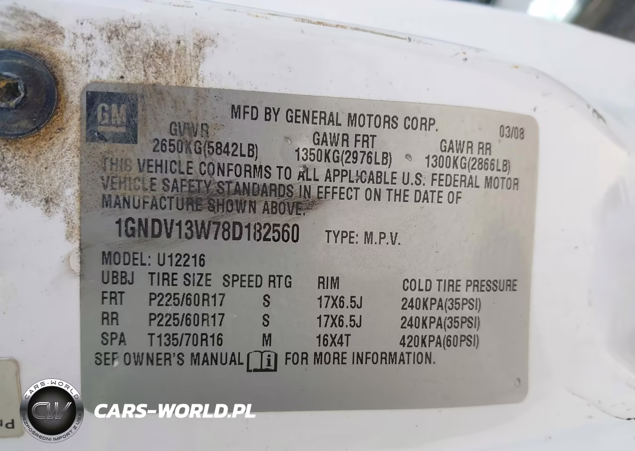 2008 Chevrolet Uplander Cargo VIN:1GNDV13W78D182560 - 9