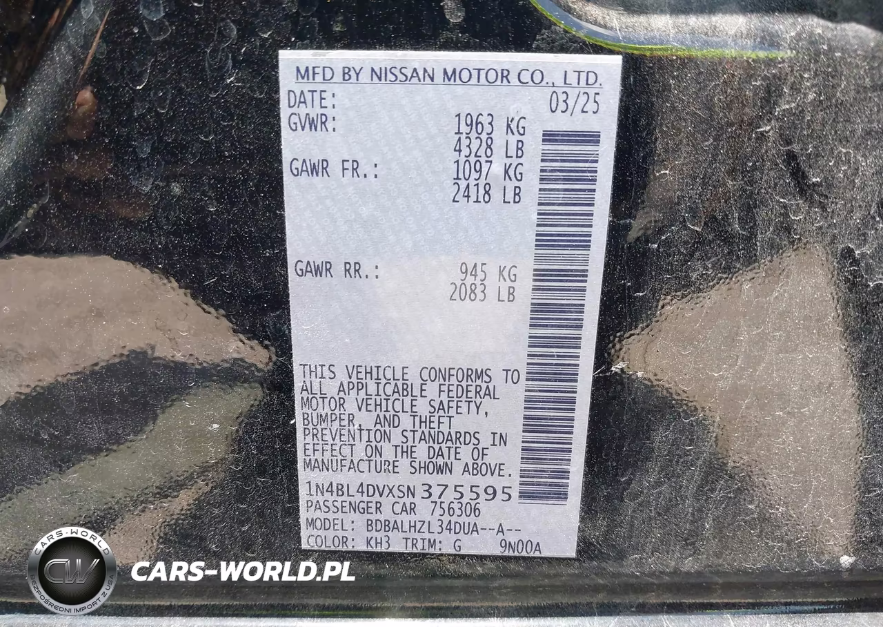 2025 Nissan Altima Sv Fwd VIN:1N4BL4DVXSN375595 - 9