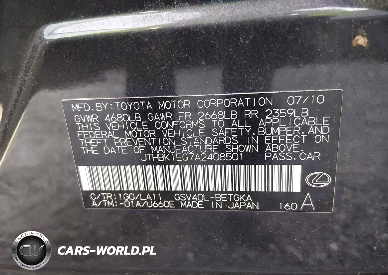 2010 Lexus Es 350 VIN:JTHBK1EG7A2408501 - 9