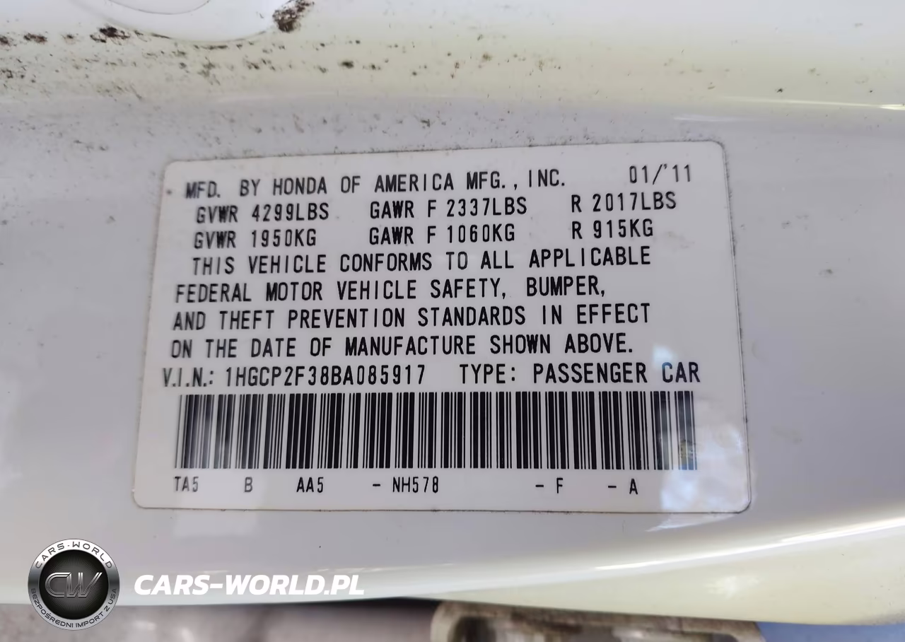2011 Honda Accord 2.4 Lx VIN:1HGCP2F38BA085917 - 9
