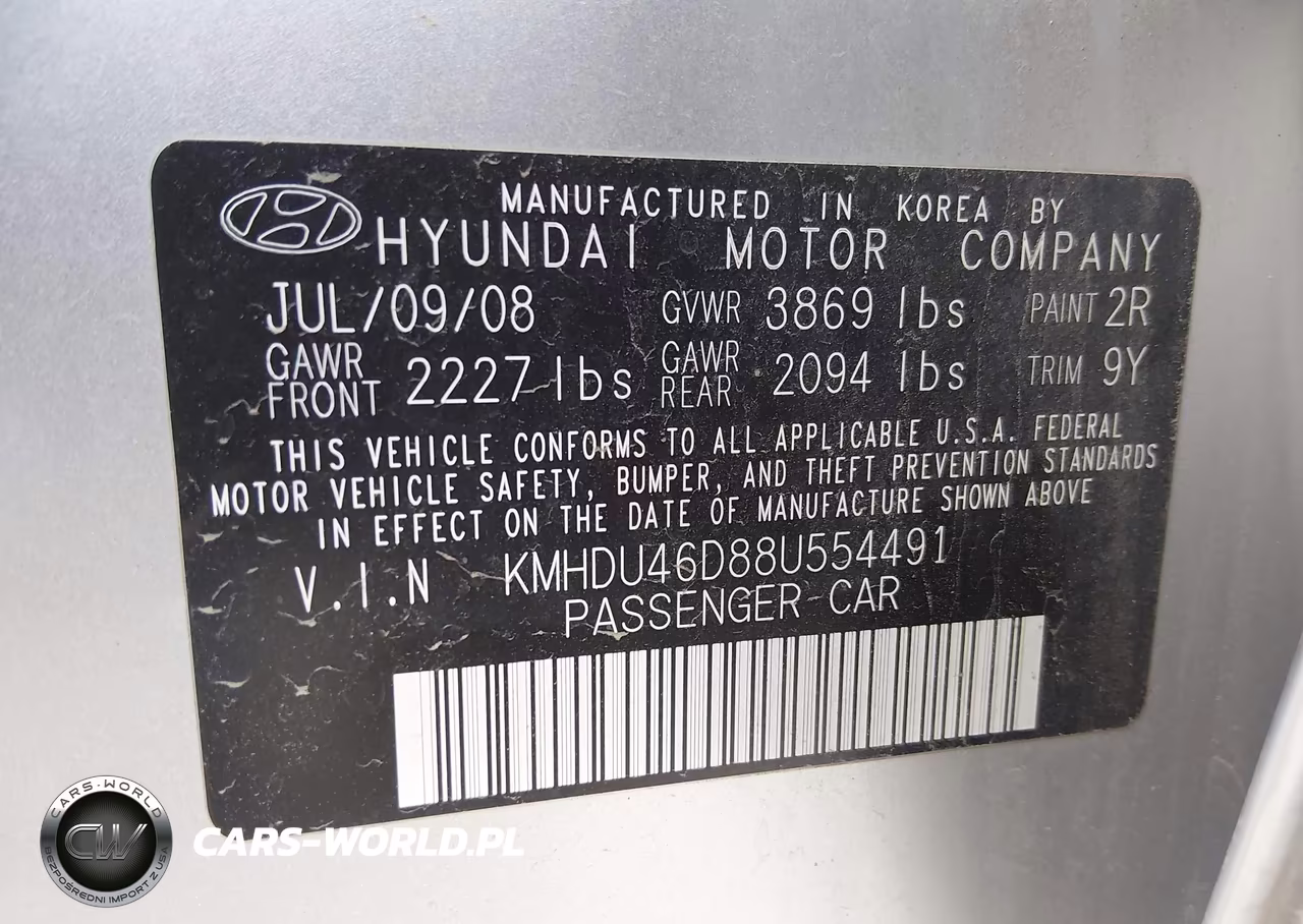 2008 Hyundai Elantra Gls-Se VIN:KMHDU46D88U554491 - 9
