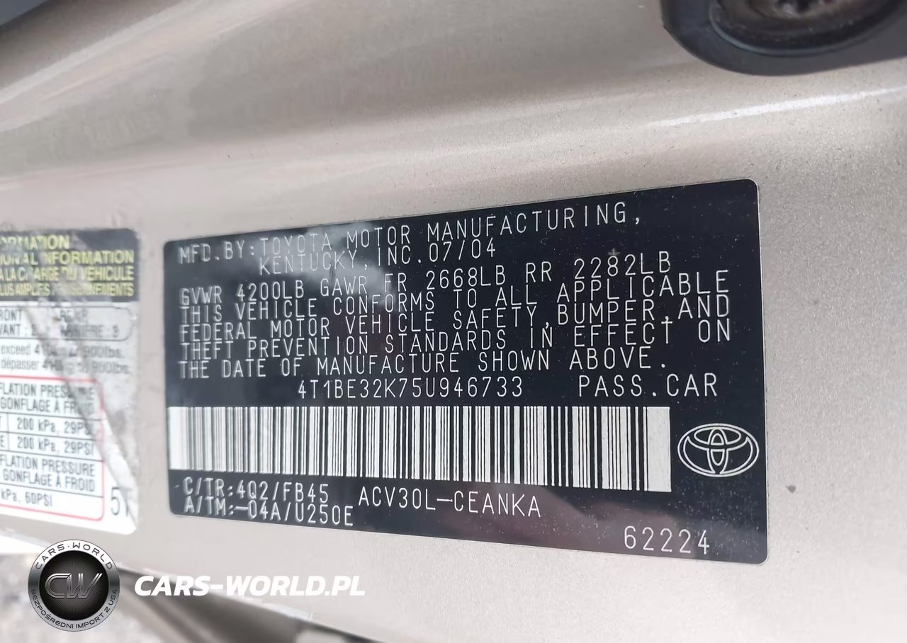 2005 Toyota Camry Std VIN:4T1BE32K75U946733 - 9