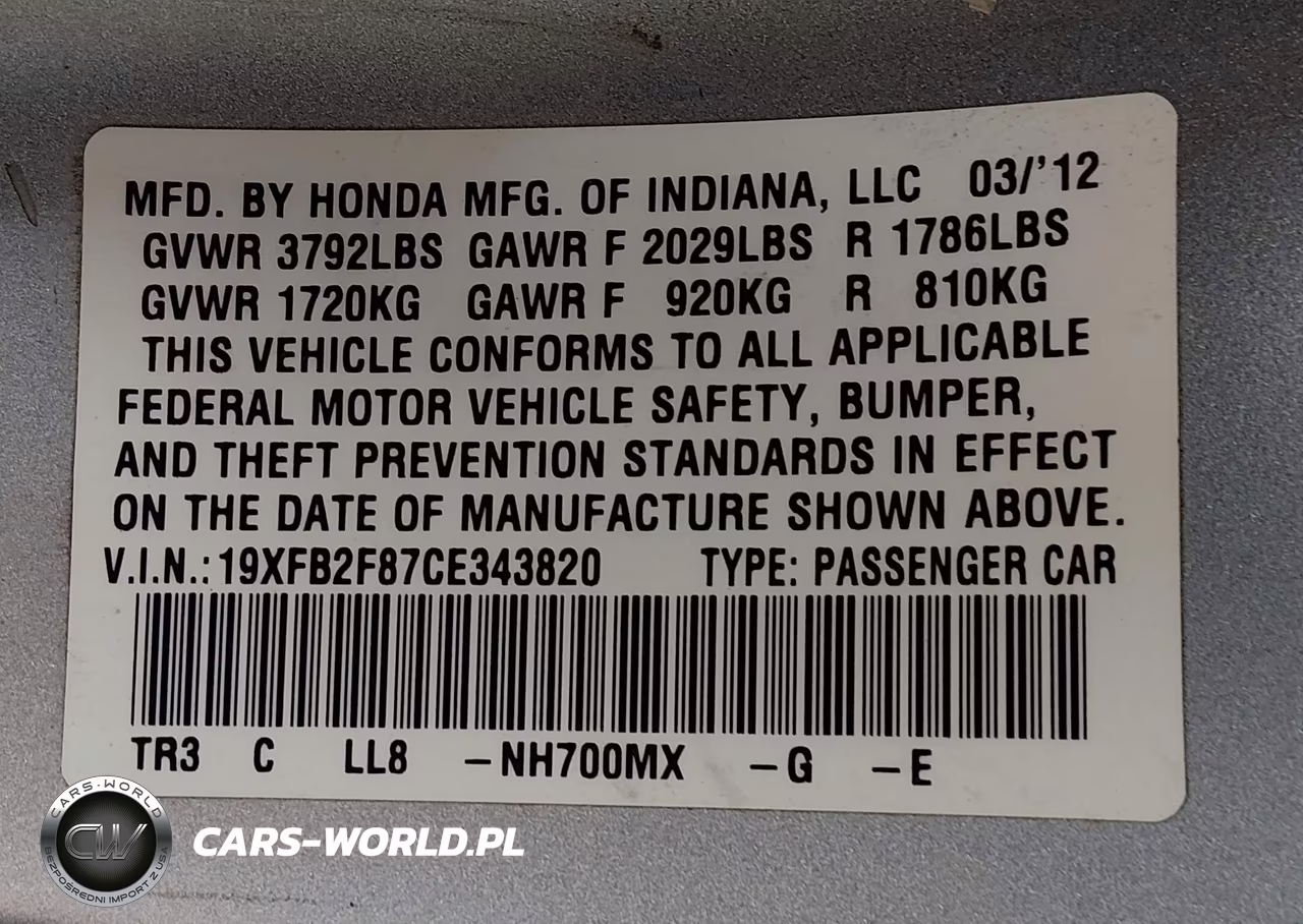 2012 Honda Civic Ex VIN:19XFB2F87CE343820 - 9