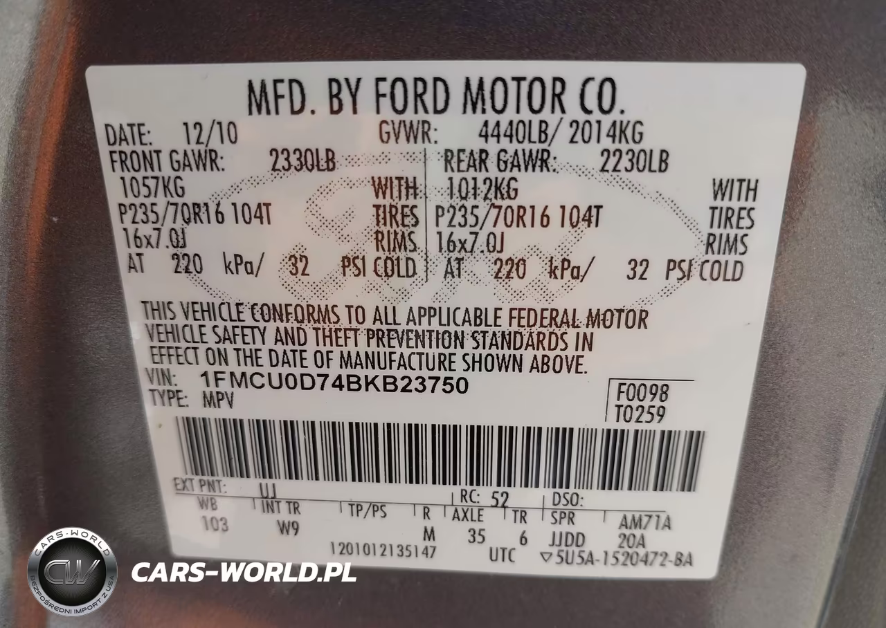 2011 Ford Escape Xlt VIN:1FMCU0D74BKB23750 - 9
