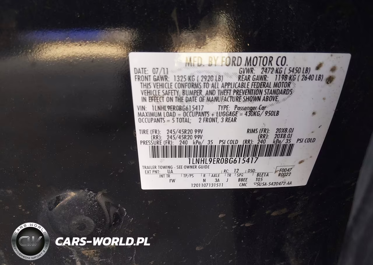 2011 Lincoln Mks VIN:1LNHL9ER0BG615417 - 9