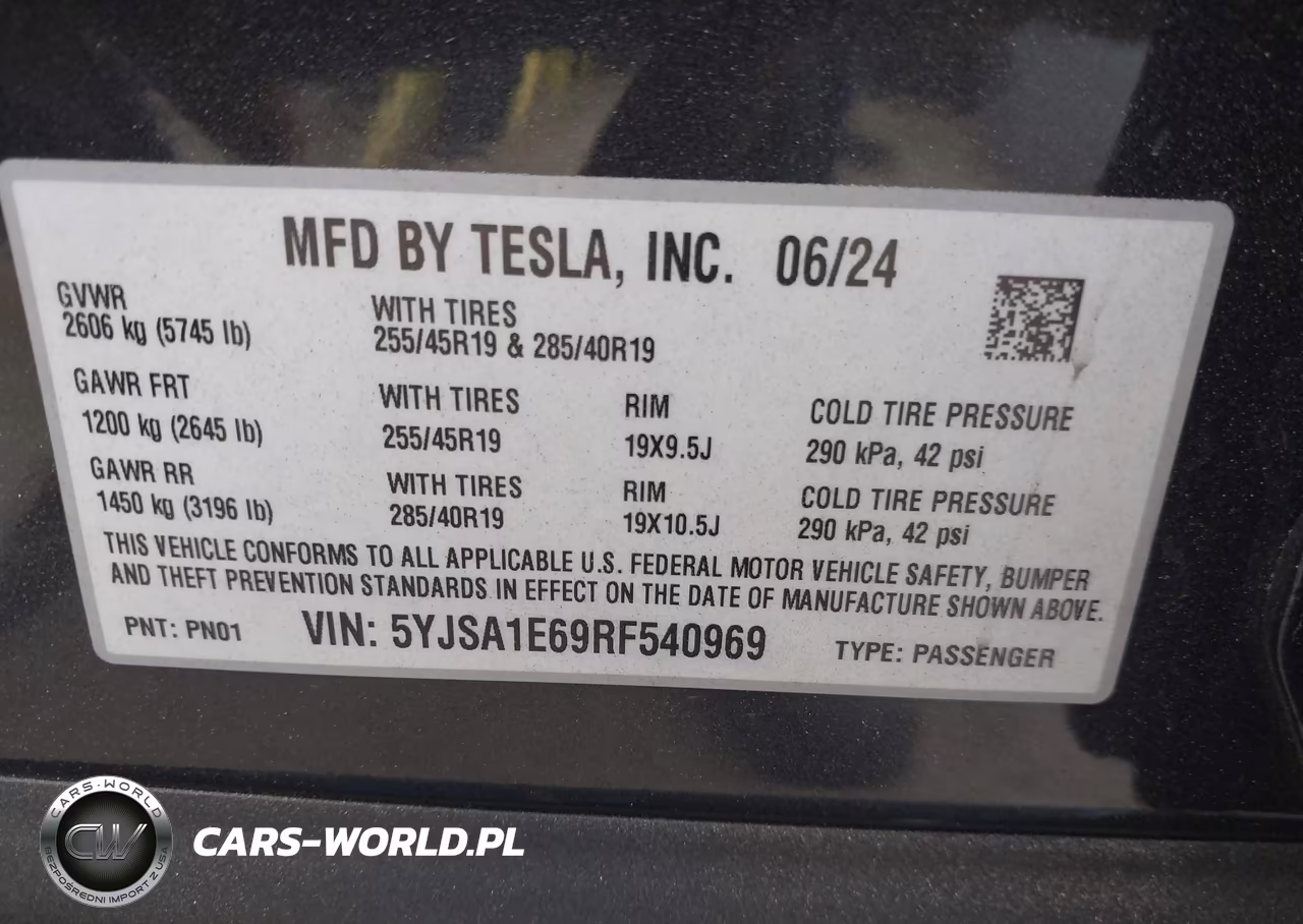 2024 Tesla Model S Plaid Tri Motor All-Wheel Drive VIN:5YJSA1E69RF540969 - 9