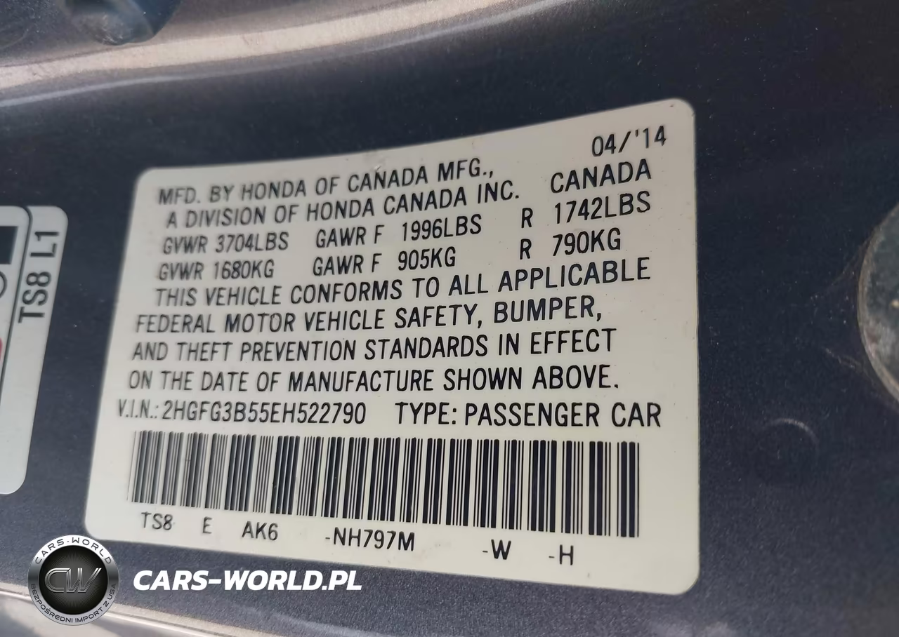 2014 Honda Civic Lx VIN:2HGFG3B55EH522790 - 9