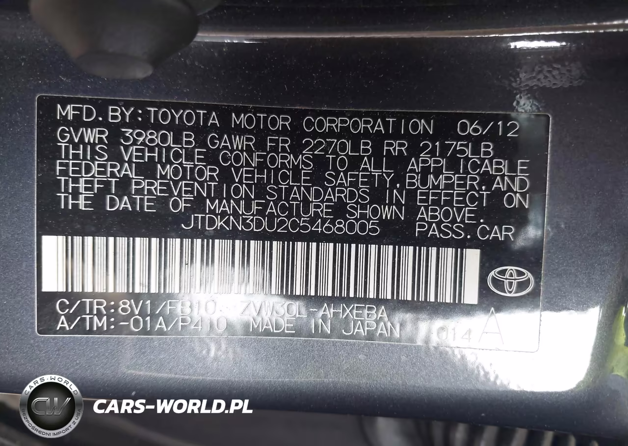 2012 Toyota Prius Two VIN:JTDKN3DU2C5468005 - 9