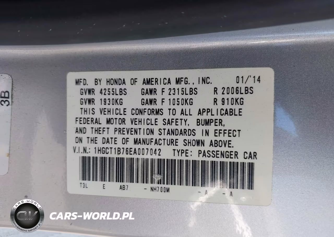 2014 HONDA ACCORD EX VIN:1HGCT1B76EA007042 - 9