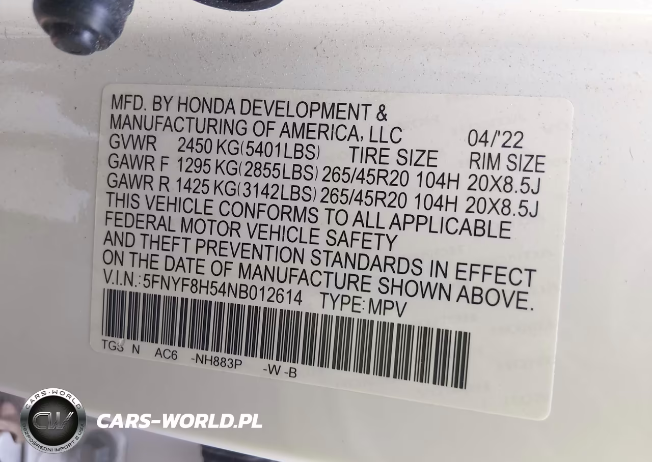 2022 Honda Passport Awd Ex-L VIN:5FNYF8H54NB012614 - 9