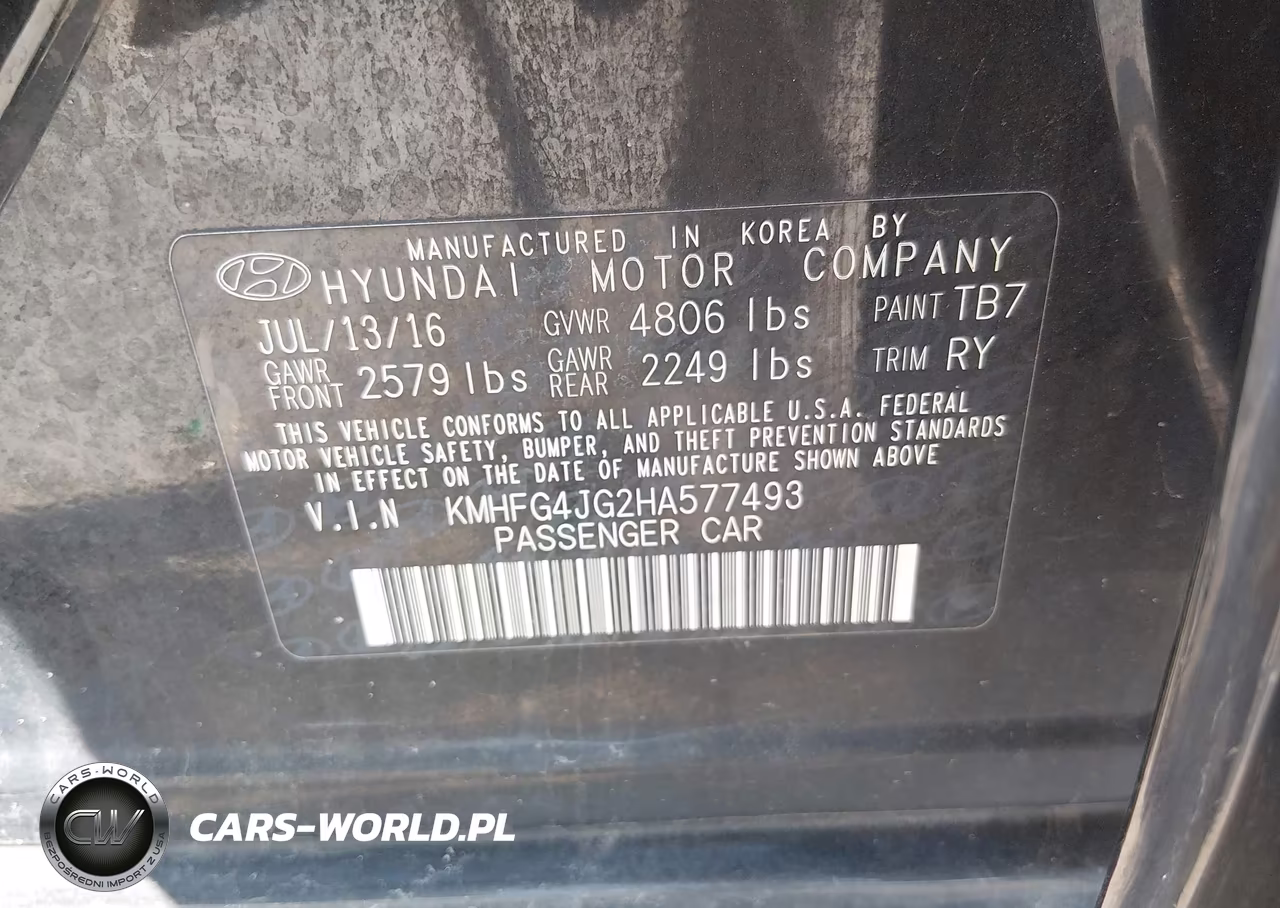 2017 Hyundai Azera VIN:KMHFG4JG2HA577493 - 9