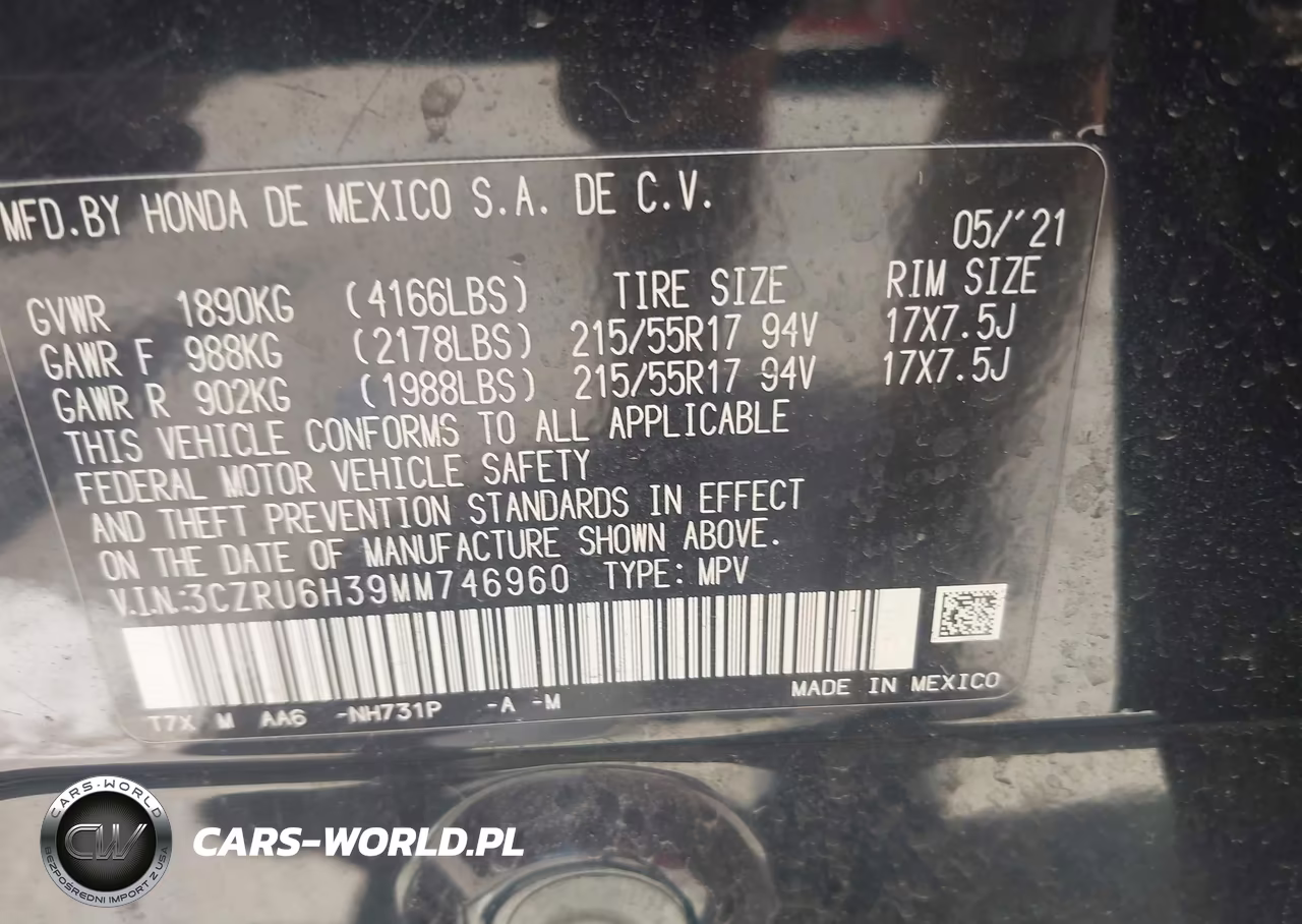 2021 Honda Hr-V Awd Lx VIN:3CZRU6H39MM746960 - 9