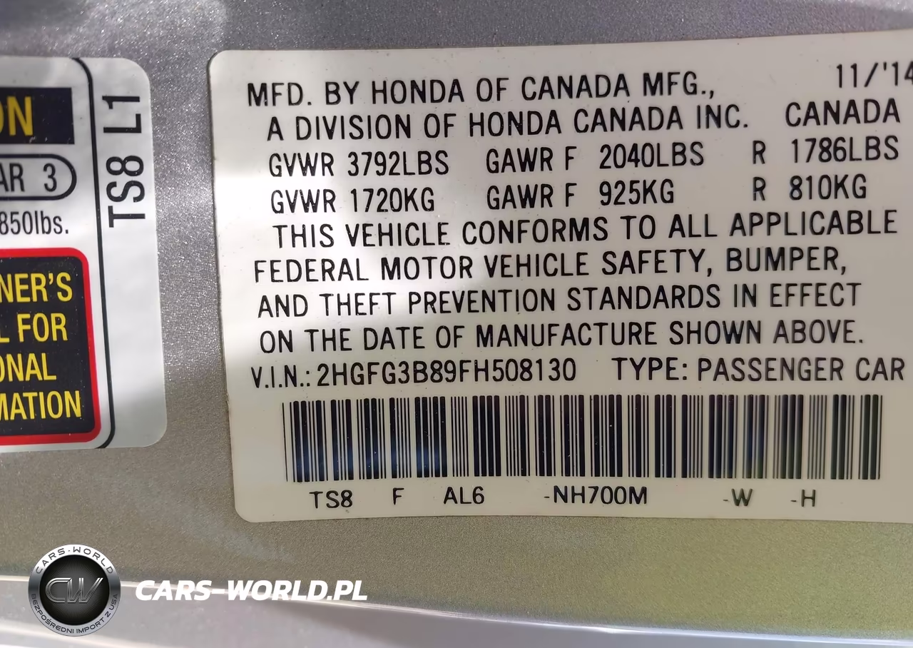 2015 Honda Civic Ex VIN:2HGFG3B89FH508130 - 9