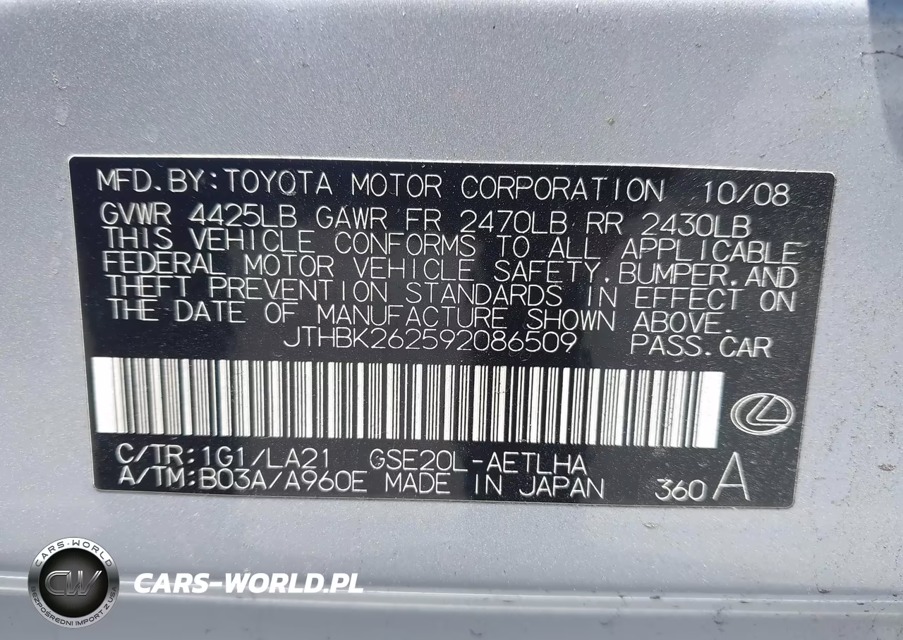 2009 Lexus Is 250 VIN:JTHBK262592086509 - 9