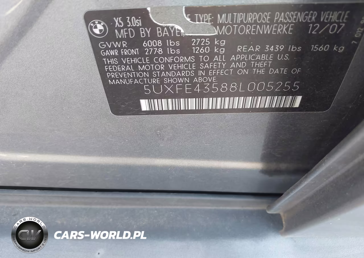 2008 BMW X5 3.0Si VIN:5UXFE43588L005255 - 9