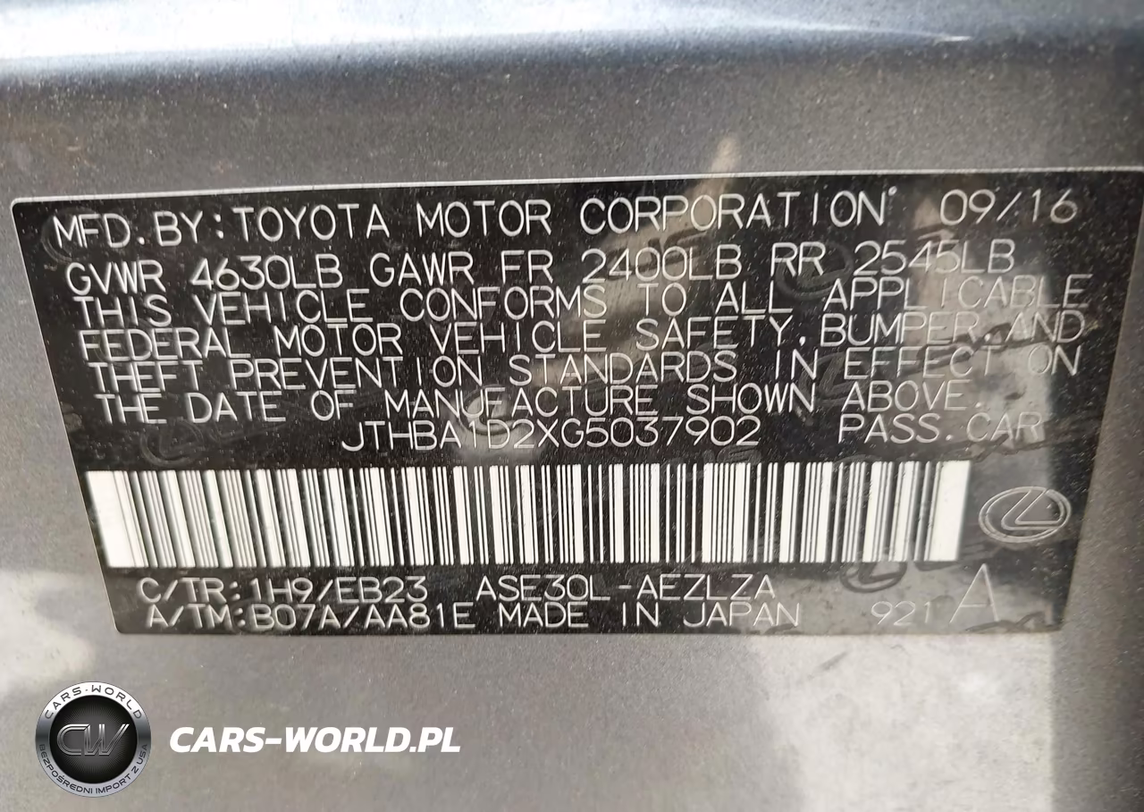 2016 Lexus Is 200T VIN:JTHBA1D2XG5037902 - 9