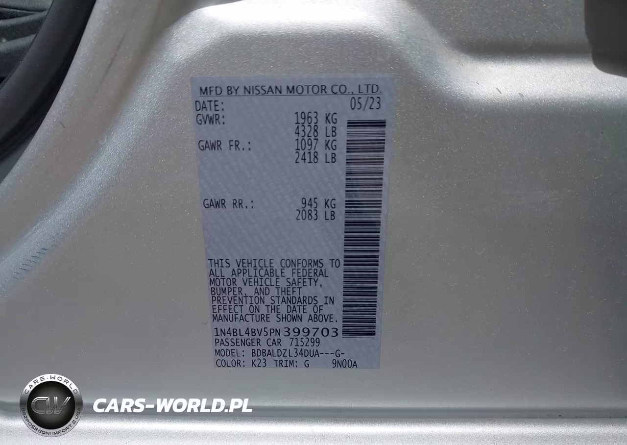 2023 Nissan Altima S Fwd VIN:1N4BL4BV5PN399703 - 9