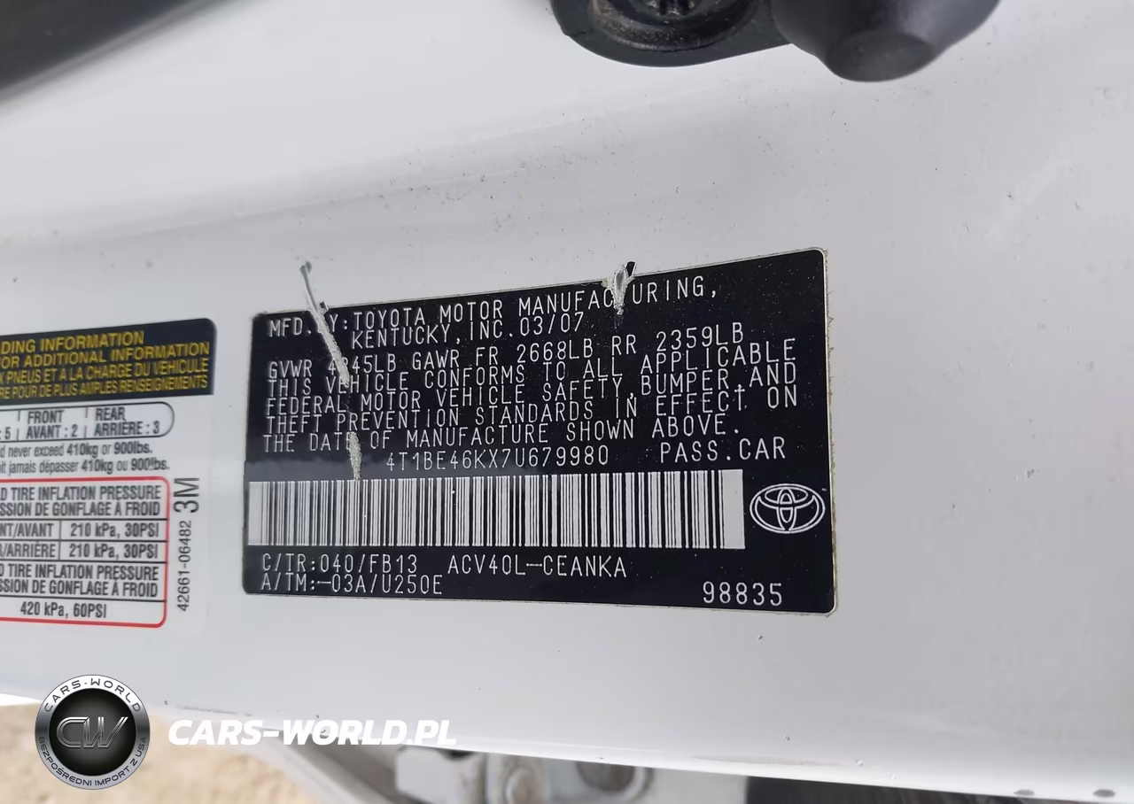 2007 Toyota Camry Le VIN:4T1BE46KX7U679980 - 9