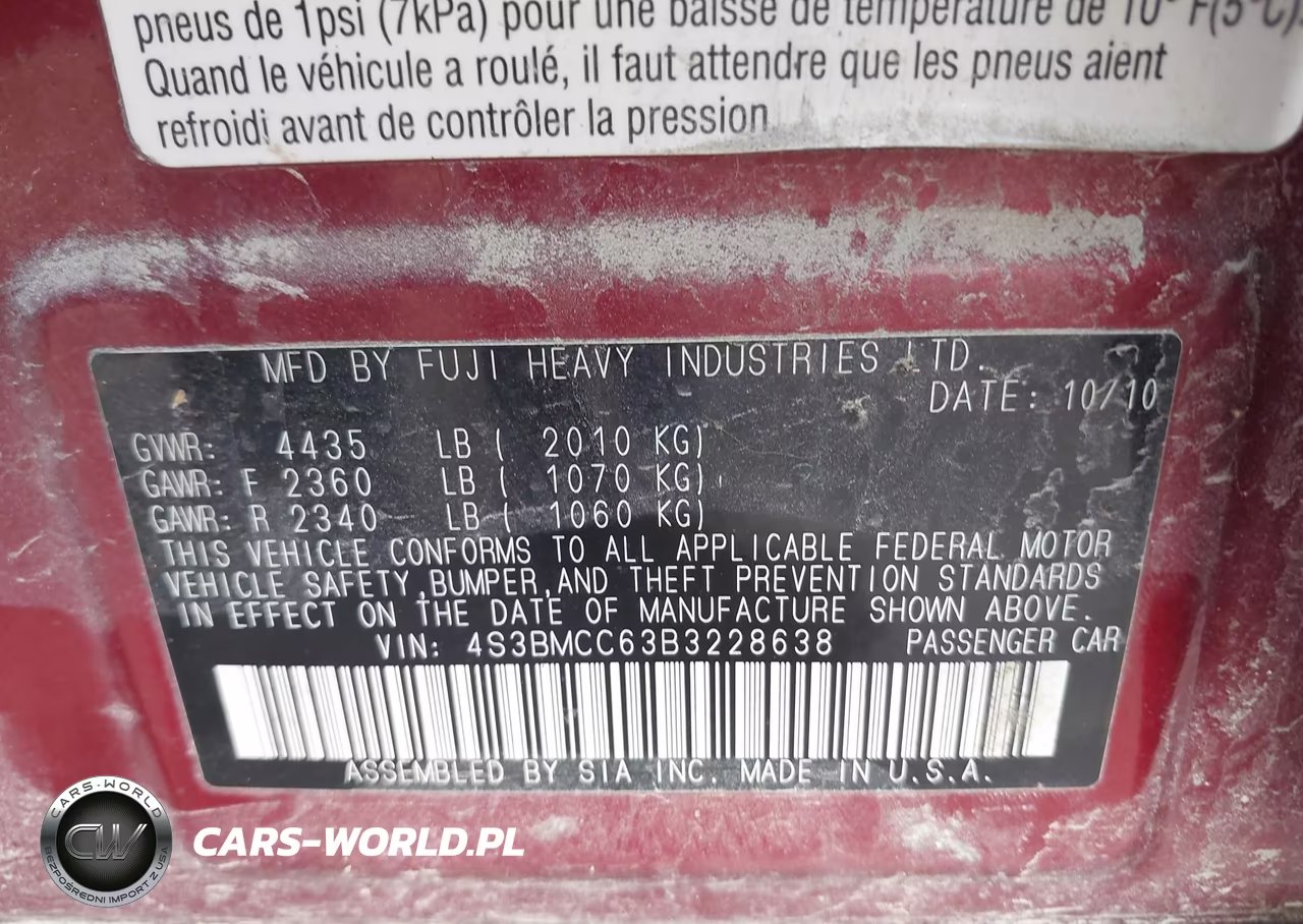 2011 Subaru Legacy 2.5I Premium VIN:4S3BMCC63B3228638 - 9