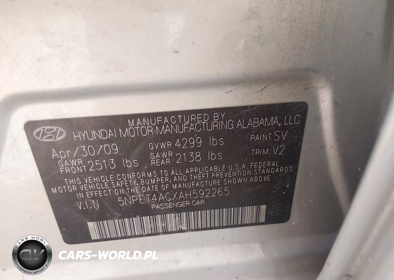 2010 Hyundai Sonata Gls VIN:5NPET4ACXAH592265 - 9