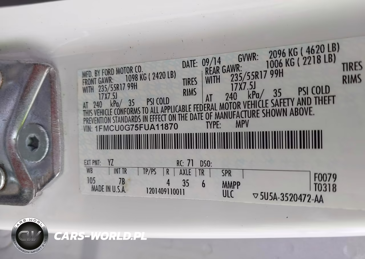 2015 Ford Escape Se VIN:1FMCU0G75FUA11870 - 9