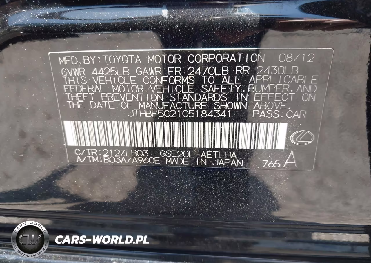 2012 Lexus Is 250 VIN:JTHBF5C21C5184341 - 9