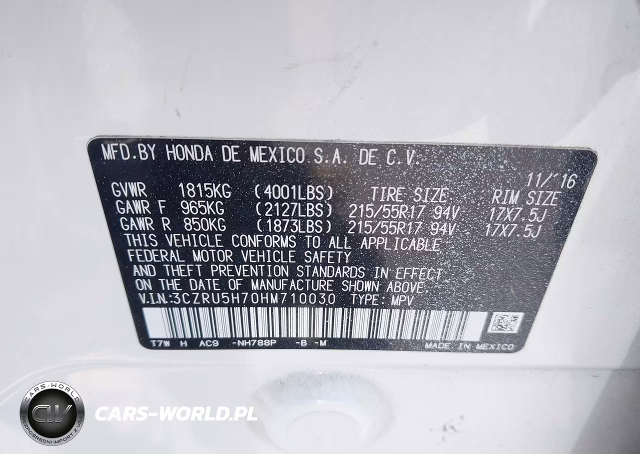 2017 Honda Hr-V Ex-L VIN:3CZRU5H70HM710030 - 9
