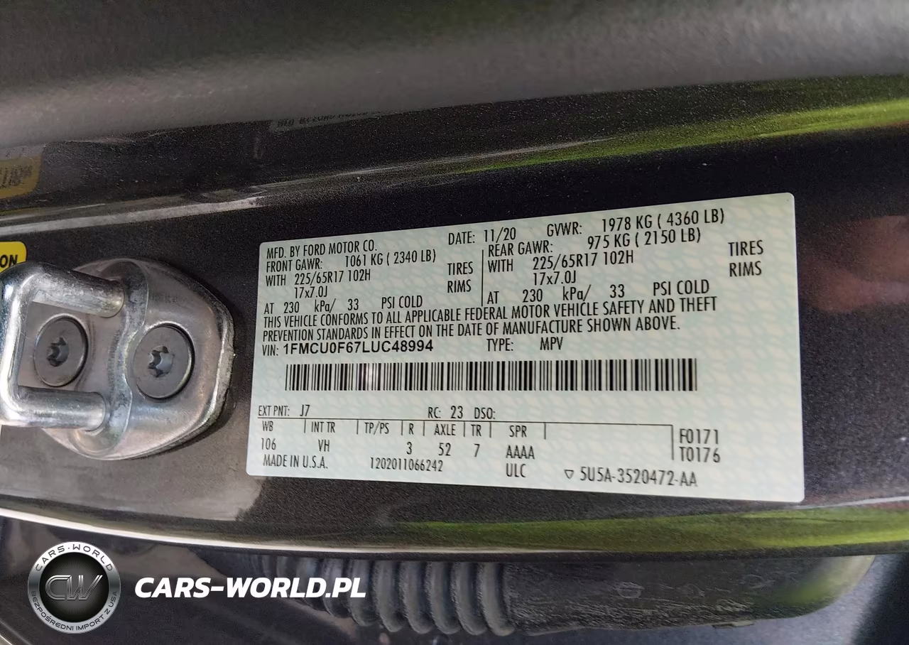 2020 Ford Escape S VIN:1FMCU0F67LUC48994 - 9