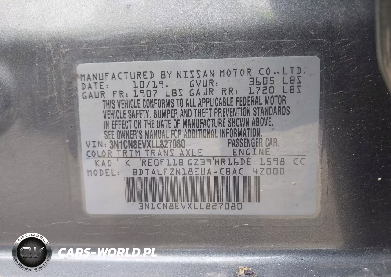 2020 Nissan Versa Sv Xtronic Cvt VIN:3N1CN8EVXLL827080 - 9