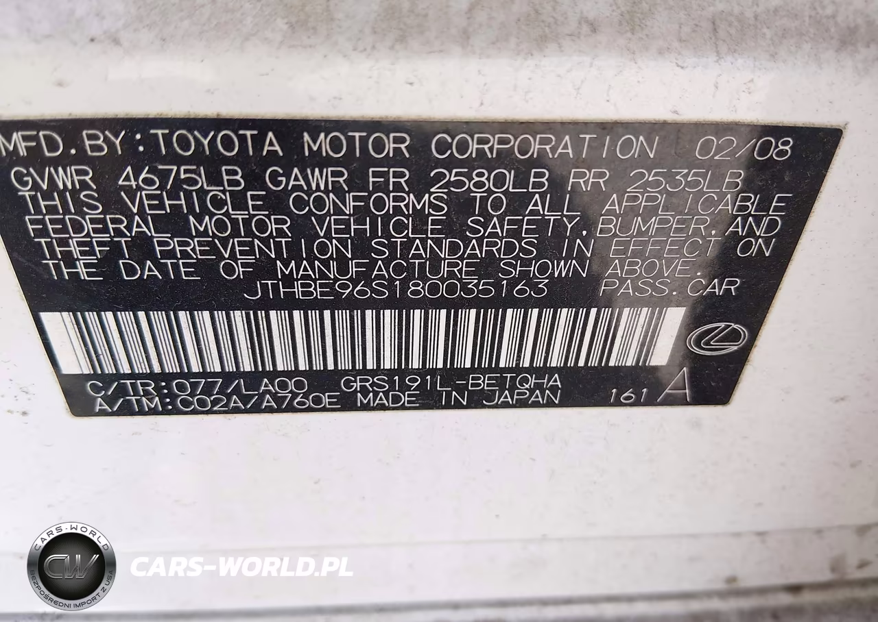 2008 Lexus Gs 350 VIN:JTHBE96S180035163 - 9
