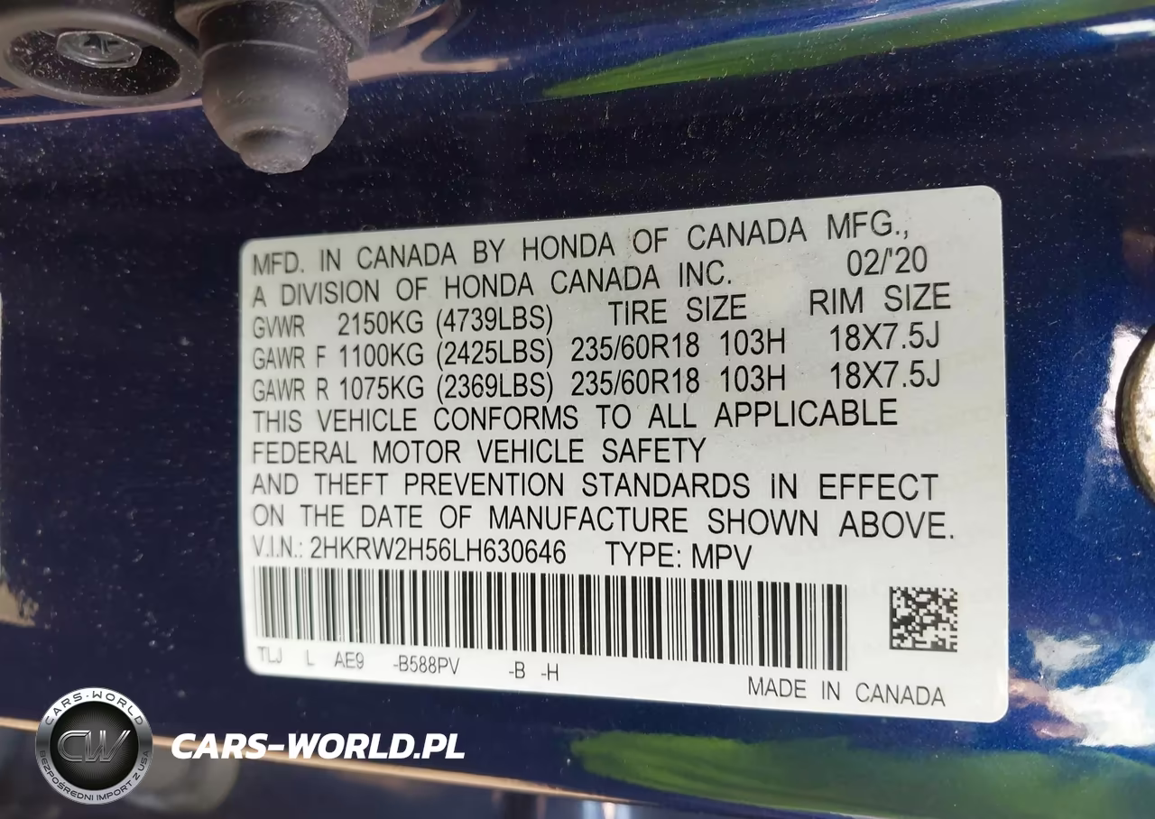 2020 Honda Cr-V Awd Ex VIN:2HKRW2H56LH630646 - 9