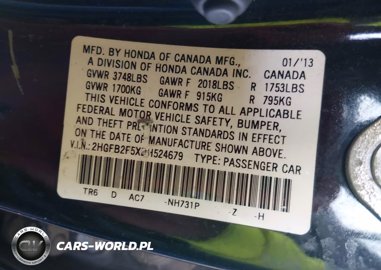 2013 Honda Civic Lx VIN:2HGFB2F5XDH524679 - 9