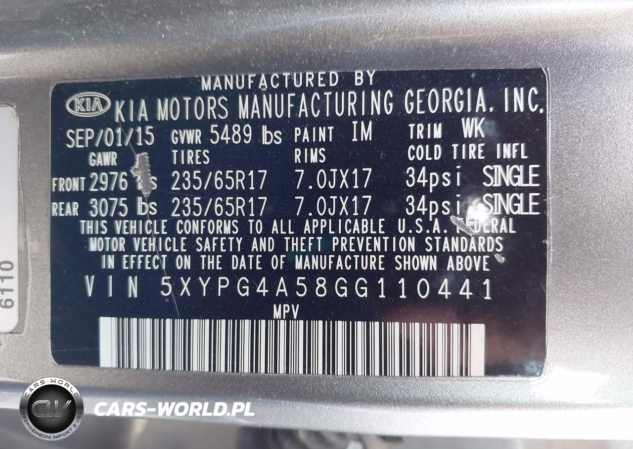 2016 Kia Sorento 3.3L Lx VIN:5XYPG4A58GG110441 - 9