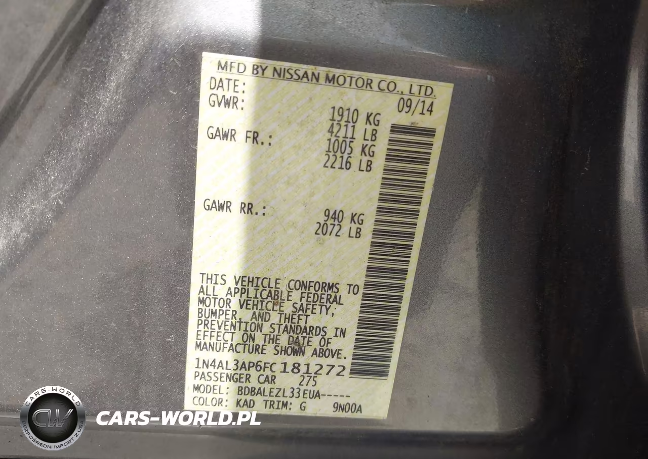2015 Nissan Altima 2.5-2.5 S-2.5 Sl-2.5 Sv VIN:1N4AL3AP6FC181272 - 9