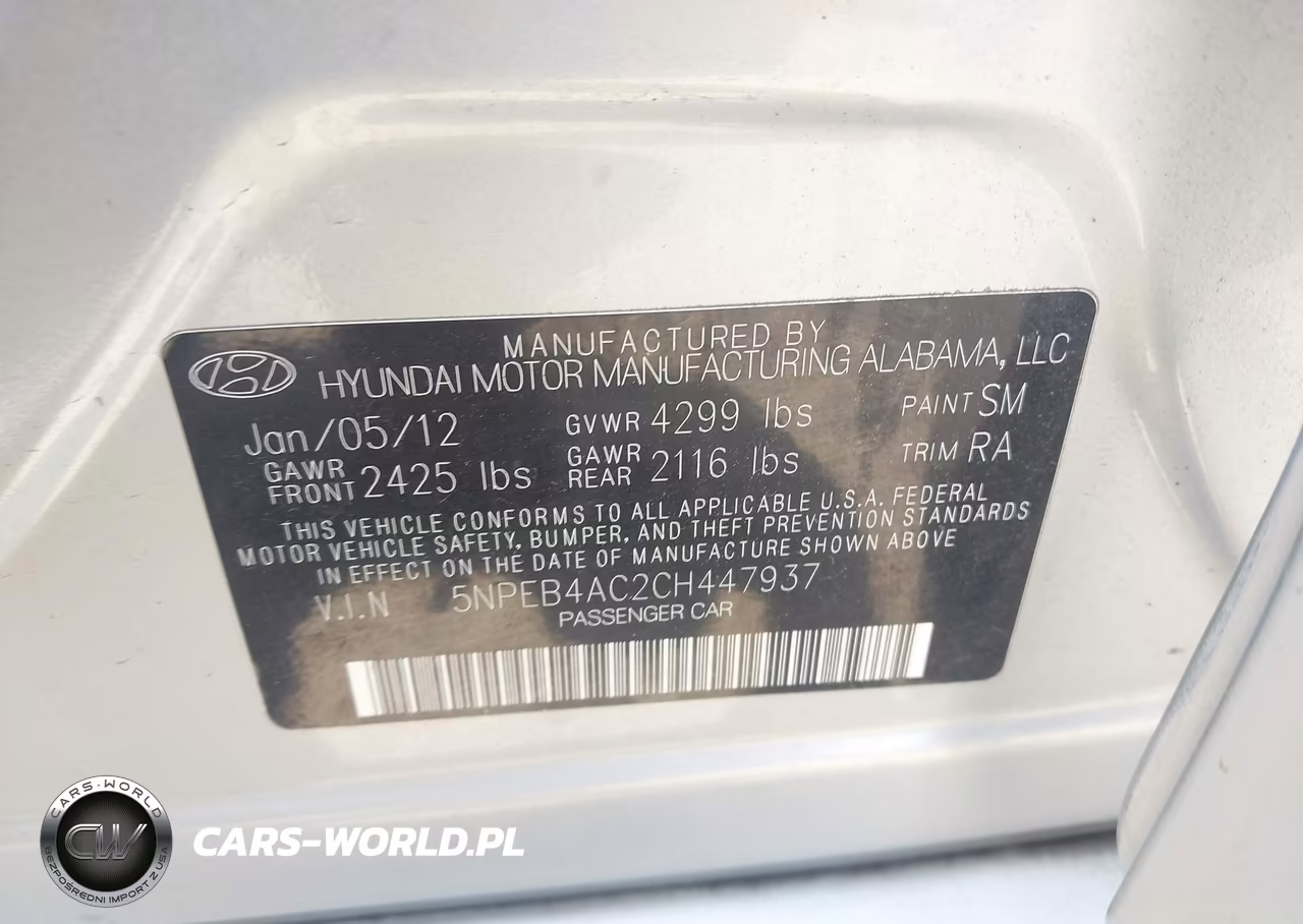 2012 Hyundai Sonata Gls VIN:5NPEB4AC2CH447937 - 9