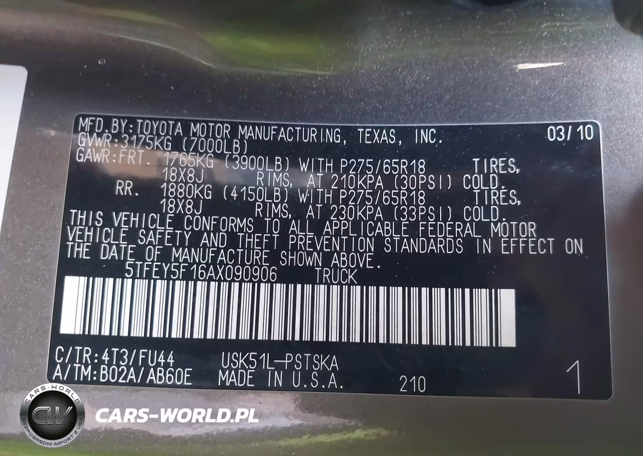 2010 Toyota Tundra Grade 5.7L V8 VIN:5TFEY5F16AX090906 - 9