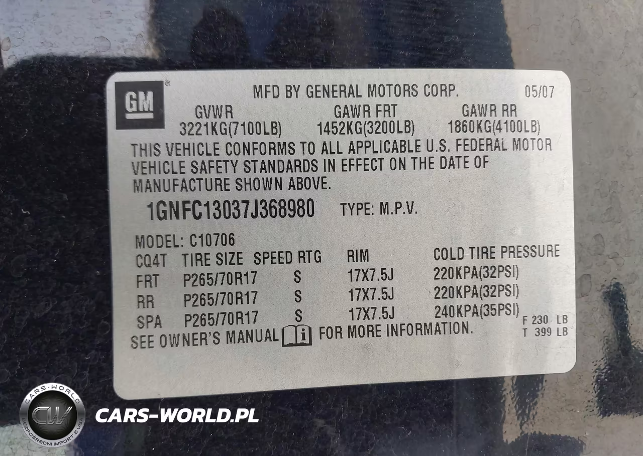 2007 Chevrolet Tahoe Lt VIN:1GNFC13037J368980 - 9