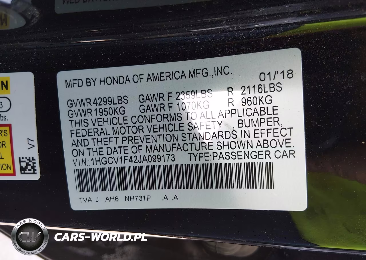 2018 Honda Accord Ex VIN:1HGCV1F42JA099173 - 9