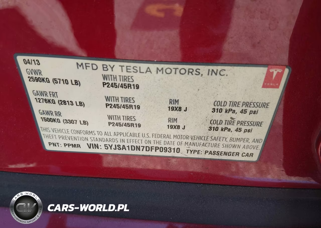 2013 Tesla Model S VIN:5YJSA1DN7DFP09310 - 9