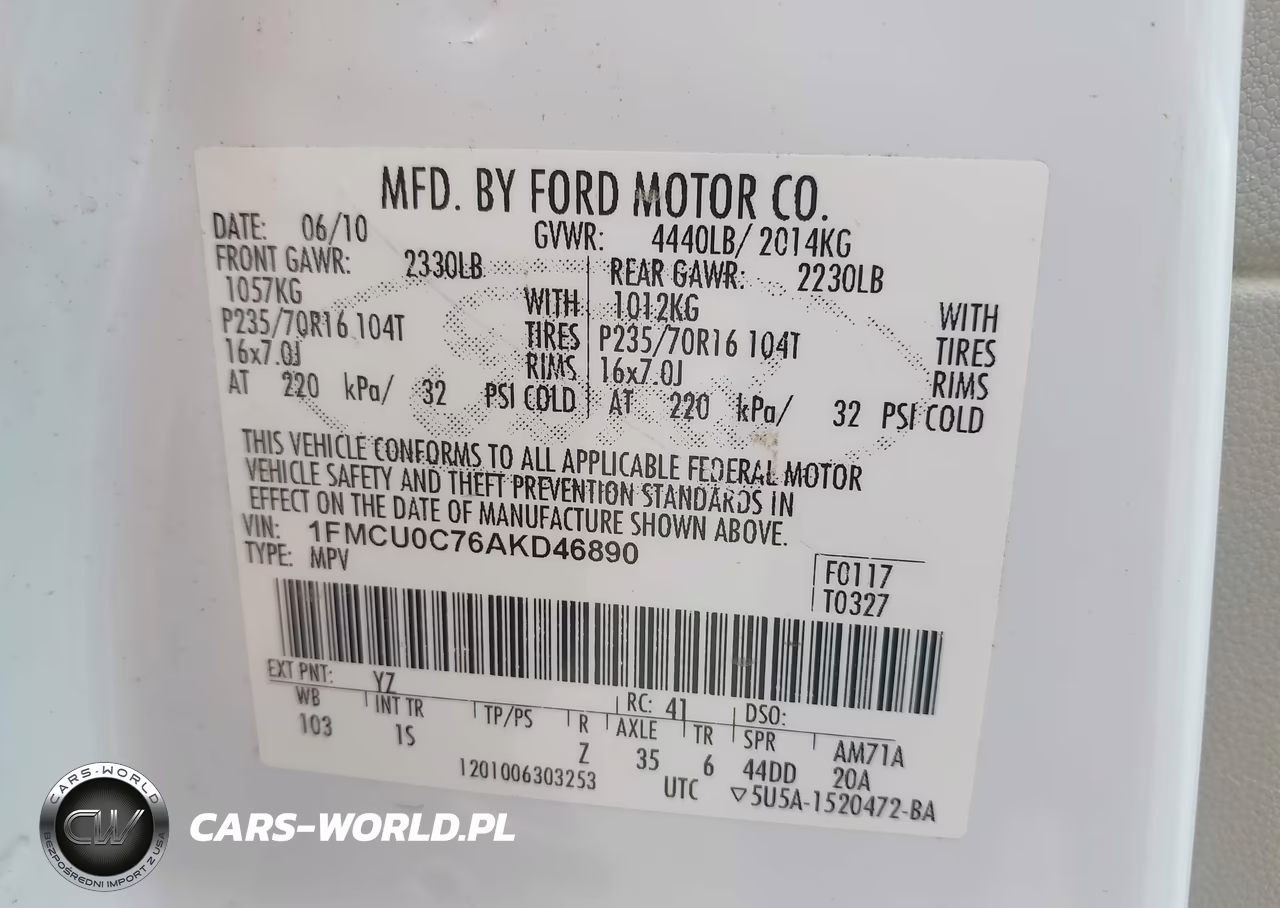 2010 Ford Escape Xls VIN:1FMCU0C76AKD46890 - 9