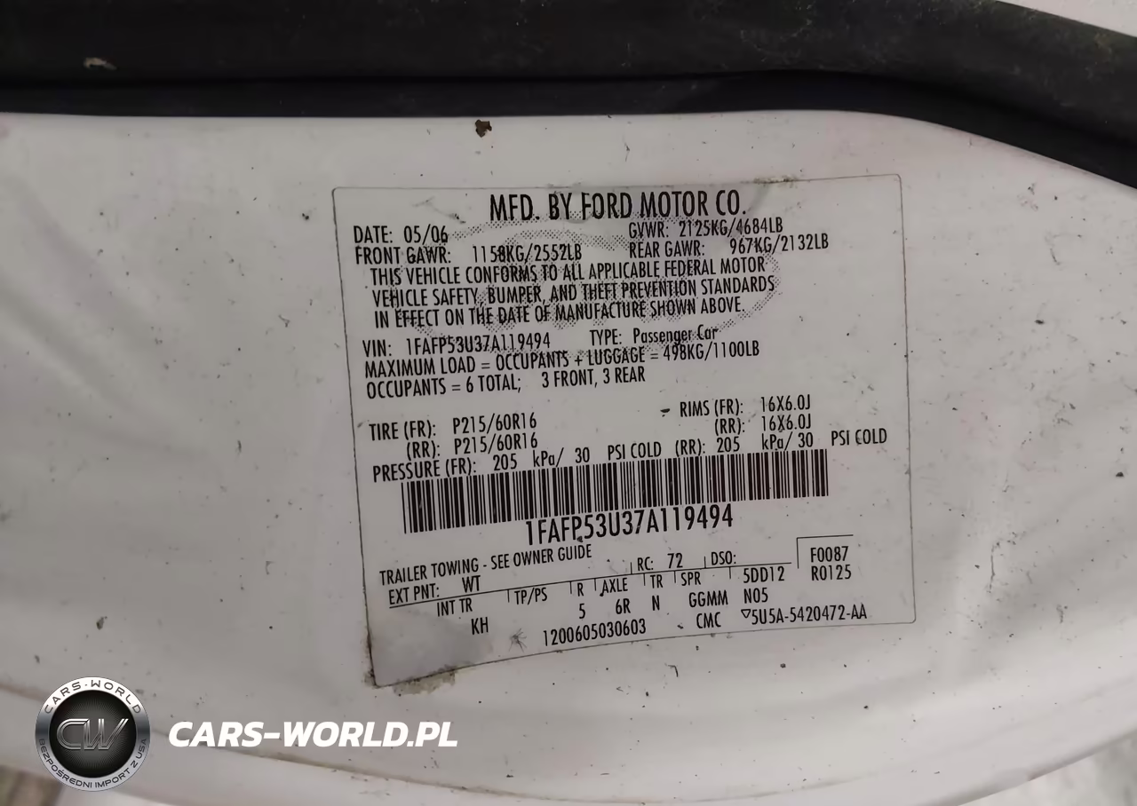 2007 Ford Taurus Se VIN:1FAFP53U37A119494 - 9