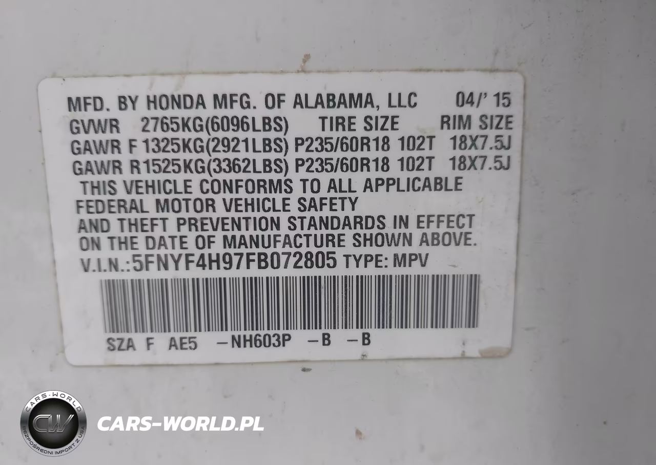 2015 Honda Pilot Touring VIN:5FNYF4H97FB072805 - 9