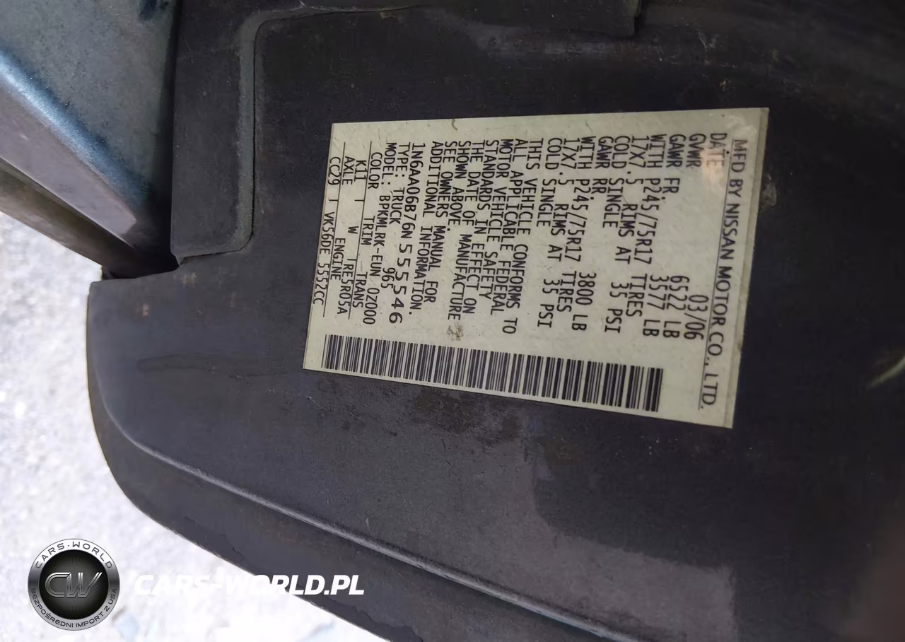 2006 Nissan Titan Xe VIN:1N6AA06B76N555546 - 9