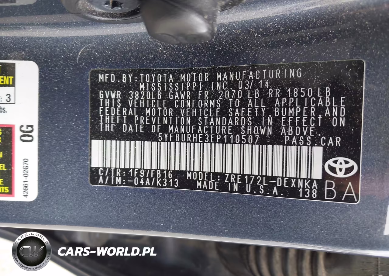 2014 Toyota Corolla Le VIN:5YFBURHE3EP110507 - 9