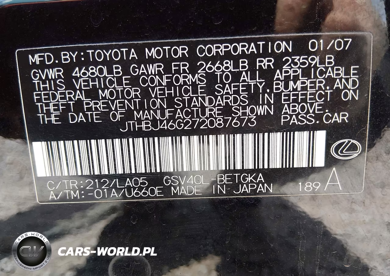2007 Lexus Es 350 VIN:JTHBJ46G272087673 - 9