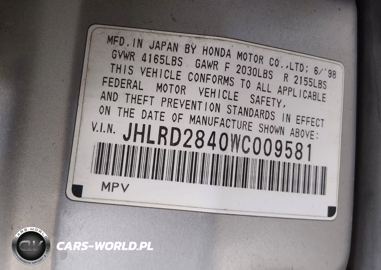 1998 Honda Cr-V Lx VIN:JHLRD2840WC009581 - 9