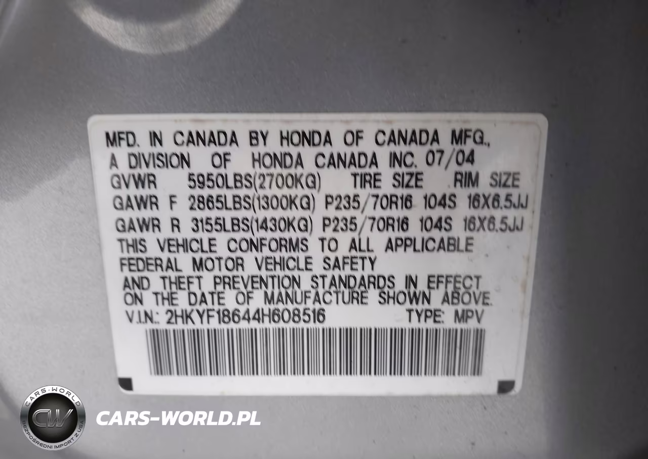 2004 Honda Pilot Ex-L VIN:2HKYF18644H608516 - 9