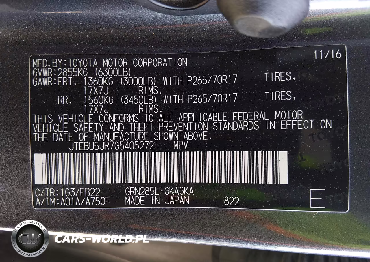 2016 Toyota 4Runner Sr5 VIN:JTEBU5JR7G5405272 - 9