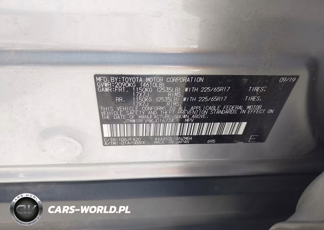 2019 Toyota Rav4 Xle VIN:JTMW1RFV8KJ016734 - 9